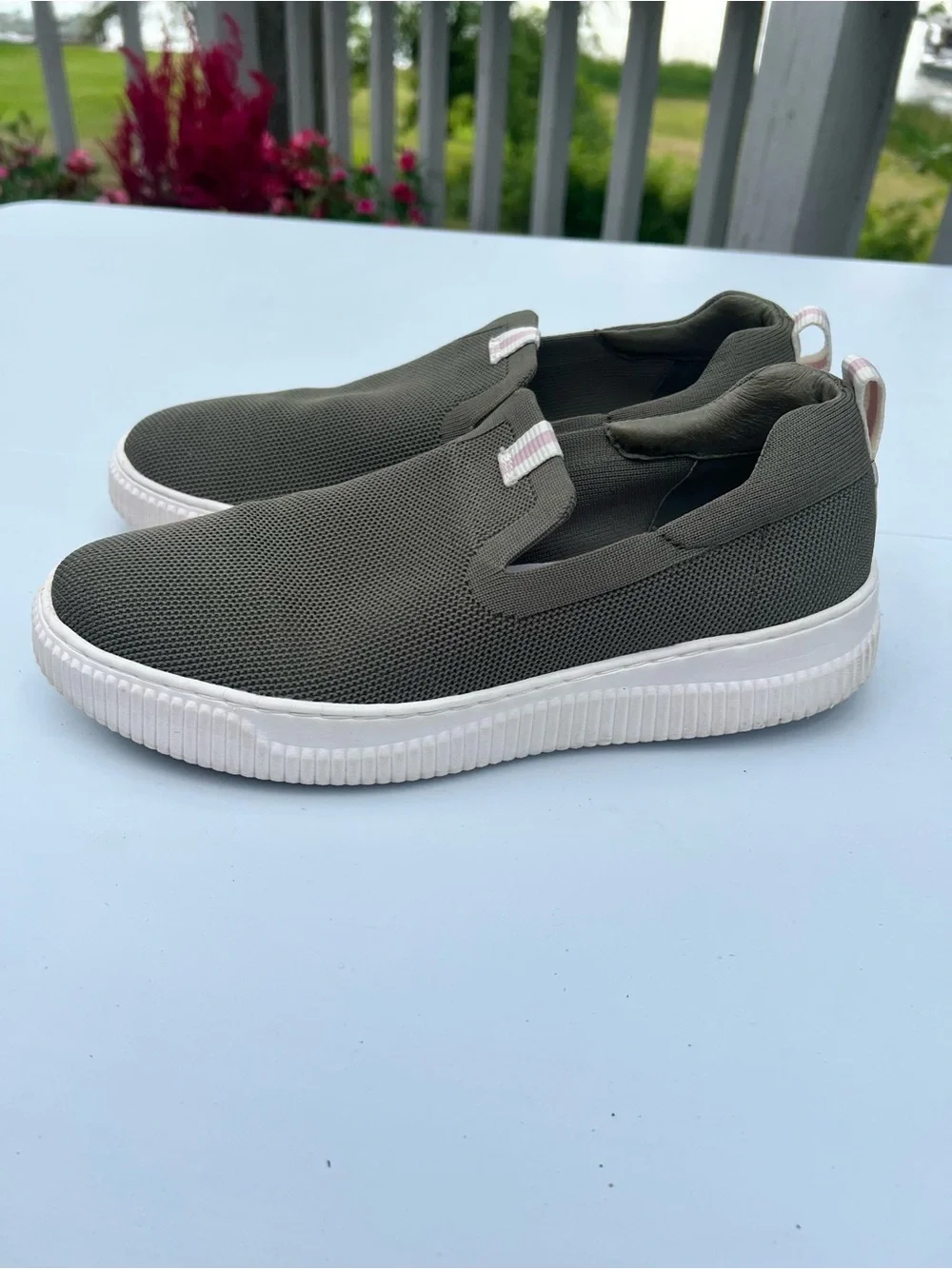 Sofft Olive Green Slip-On Flats with White Soles